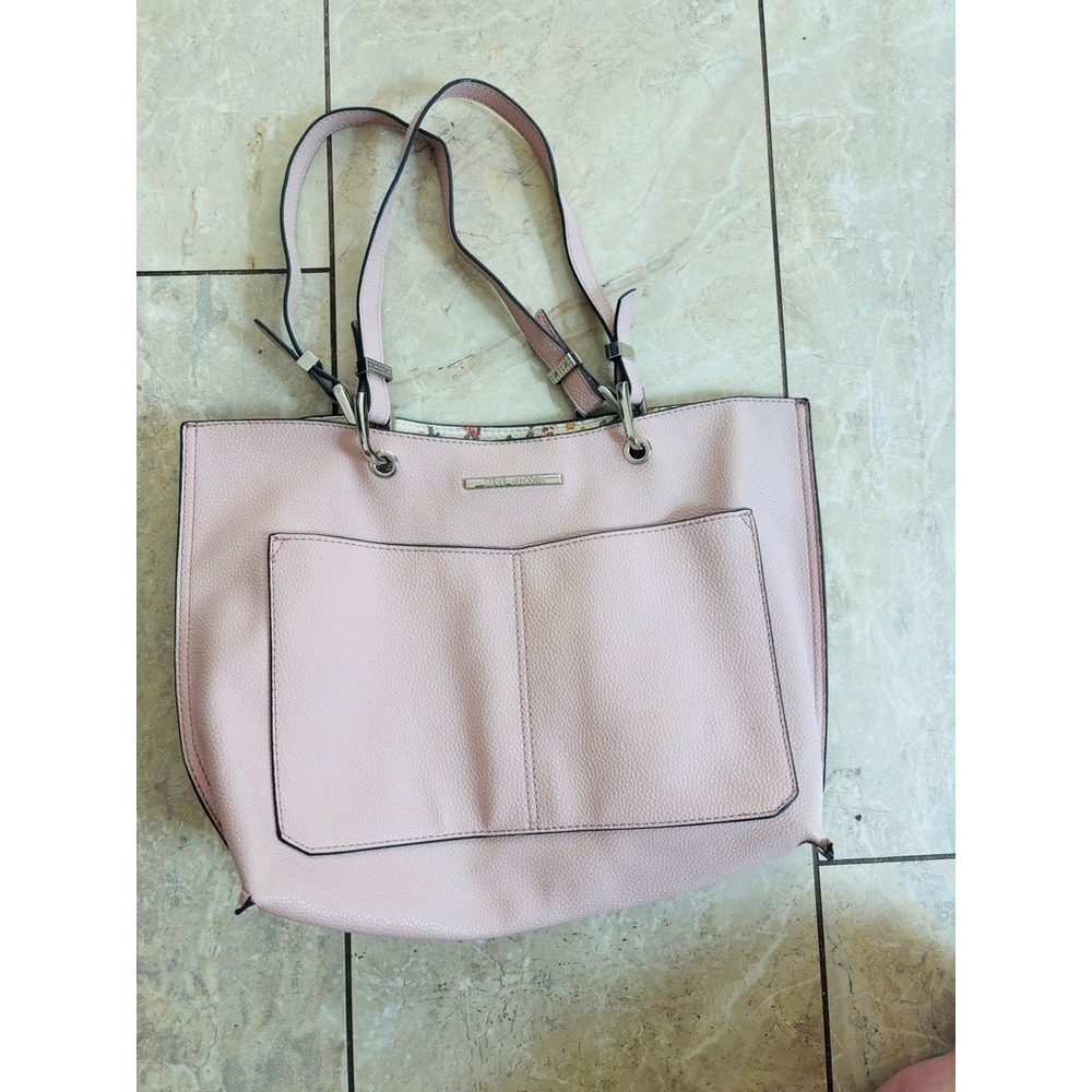 Steve Madden Blush Pink Pebbled Leather Floral Lined Tote Bag Shoulder Bag